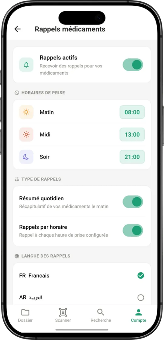 Paramètres des rappels de médicaments