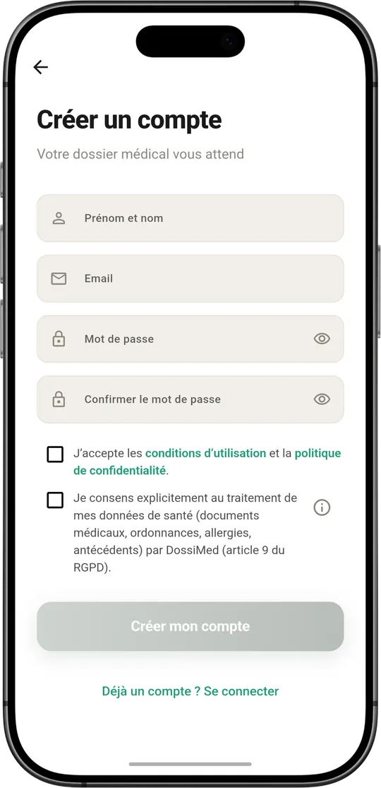 Création de compte DossiMed