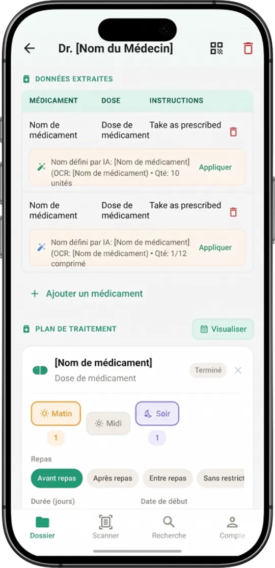 Données extraites par IA et plan de traitement